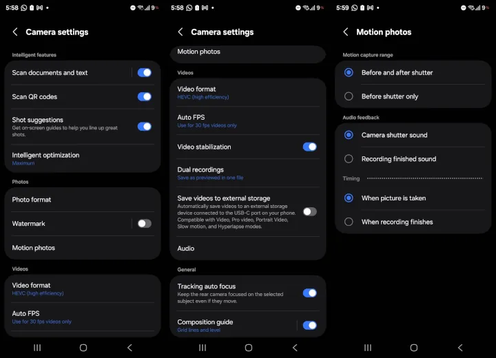 Настройки камеры в One UI 8.5