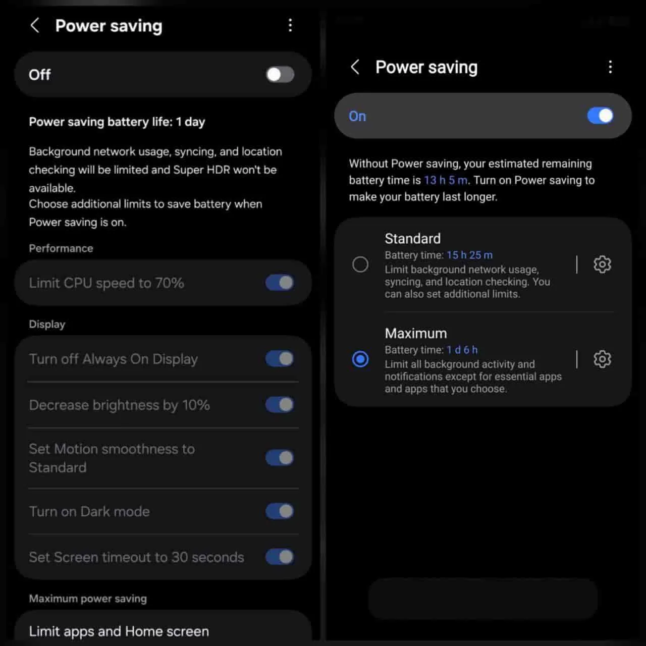 Энергосбережение в One UI 8.0 и One UI 8.5